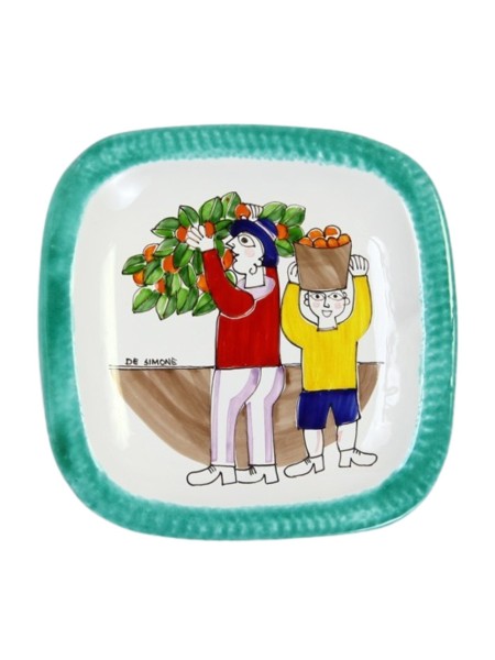 Rounded Plate Folk Oranges Harvesting PQTFK-9 Ceramiche De Simone