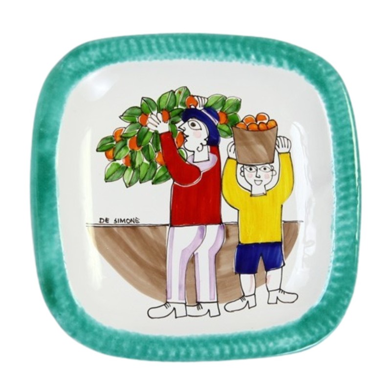 Rounded Plate Folk Oranges Harvesting PQTFK-9 Ceramiche De Simone