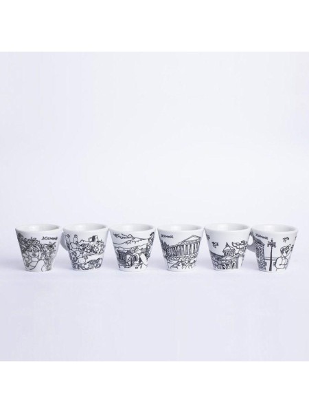 Set Tazzine caffè con Piattino ceramiche de simone bianco nero città siciliane