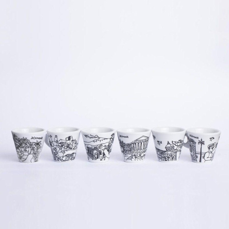 Coffee Cups with Saucer Set de simone pottery Sicilian Cities