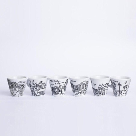 Set Tazzine caffè con Piattino ceramiche de simone bianco nero città siciliane