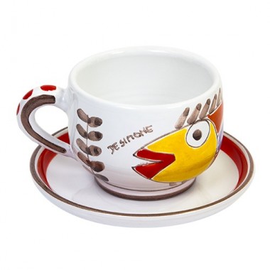 Cappuccino Cup with Saucer fish folk de simone pottery TZ68FK