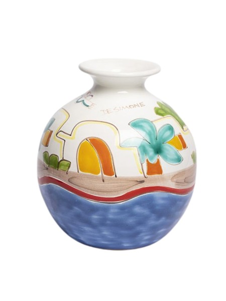 Handmade sicilian ceramic Round cachepot Dammusi VS507DA De Simone pottery