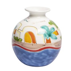 Handmade sicilian ceramic Round cachepot Dammusi VS507DA De Simone pottery