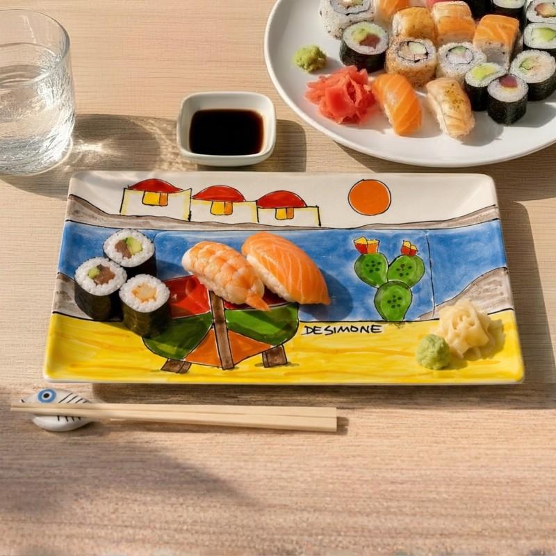 Handmade sicilian ceramic Sushi set Dammusi Elaborato De Simone Pottery mise en place
