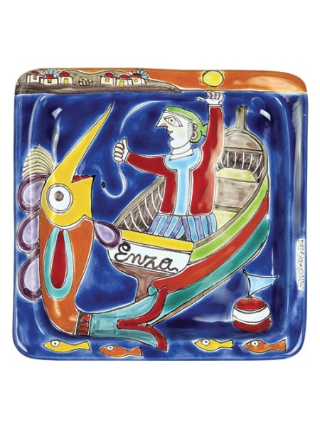 Piatto Quadrato Pescatore Ceramiche De Simone 20x20 DS 24