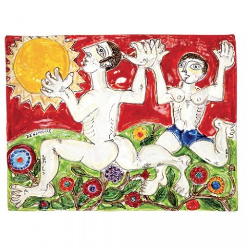 Lava Rock Panel Cain and Abel de simone pottery PI416BR