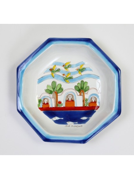 Piatto Ottagonale Folk POTFK-4 ceramiche de simone case sul mare