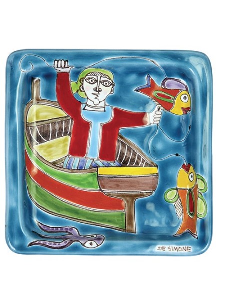 Piatto Quadrato pescatore 20x20 DS 26 ceramiche de simone