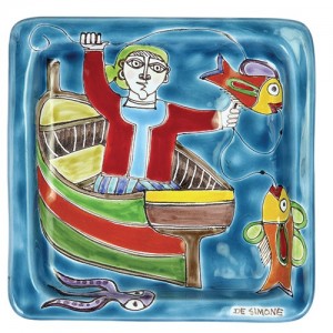 Piatto Quadrato pescatore 20x20 DS 26 ceramiche de simone