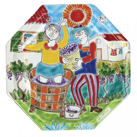 Octagonal Plate Folk DS POT25DS-05 de simone pottery grape crushing
