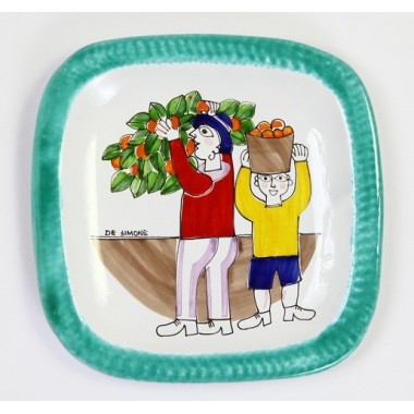 Piatto Stondato Folk Raccolta delle Arance PQTFK-9 ceramiche de simone
