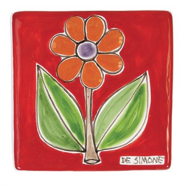 Red decorative tile Daisy