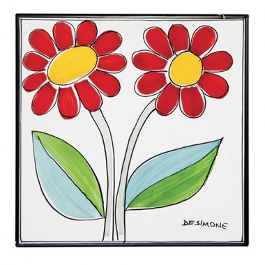 Ceramic Wall Tile Folk Flowers De Simone Pottery PI297FK-04F