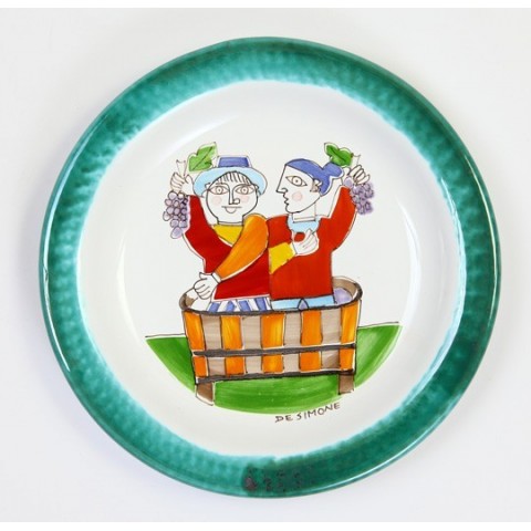 Piatto Tondo fatto a mano ceramiche de simone Vendemmia Folk PTFK-1
