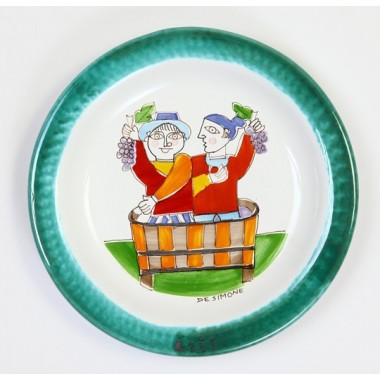 Handmade ceramic Round Plate grape harvest de simone pottery Folk PTFK-1