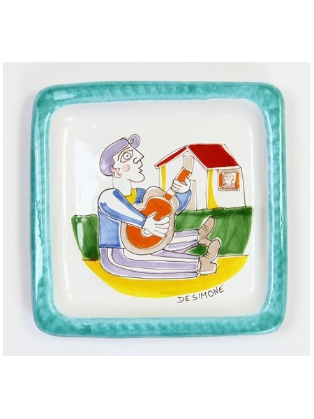 Handmade sicilian Square plate Folk Serenade PQFK-5