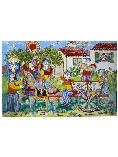 Pannello pietra lavica siciliana de simone Raccolta di Arance PI416PL-5