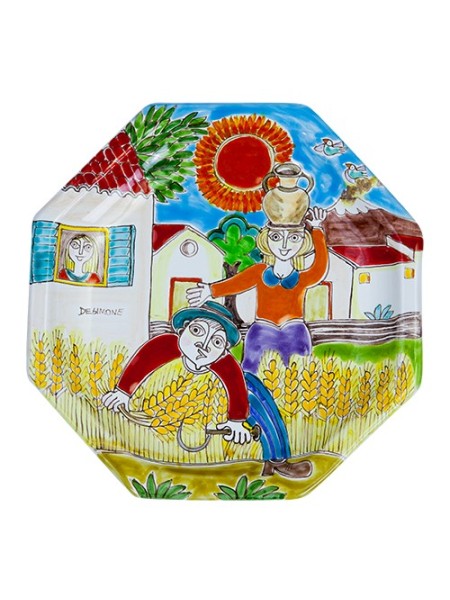Piatto Ottagonale DS POT25DS-04 Ceramiche De Simone Raccolta del grano