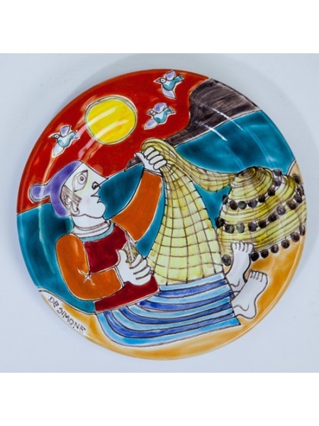 Piatto Tondo artigianale DS ceramiche de simone pescatore 18 cm PT18DS-16