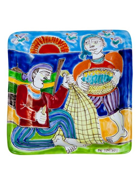 Piatto Quadrato 24x24 DS 16 Pescatori con Rete