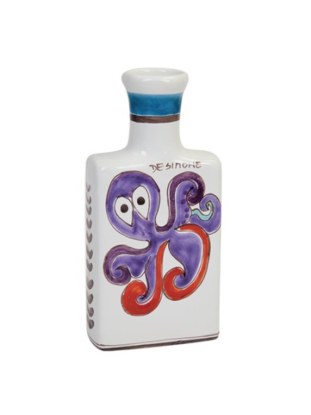 Sicilian handmade white clay Bottle octopus Folk BT717RFK  desimone pottery