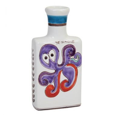 Sicilian handmade white clay Bottle octopus Folk BT717RFK desimone pottery