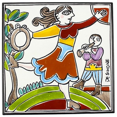 Sicilian handmade ceramic Wall Tile Folk dancer PI297FK-26G de simone pottery