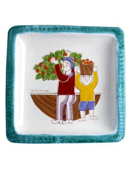 Piatto quadrato Folk PQFK-9 Raccolta delle Arance