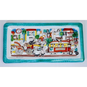 Rectangular tray Folk City Life 22x40 cm VSS39FKE De Simone Handmade Pottery