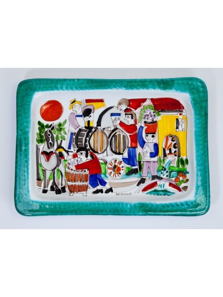 Rectangular tray Folk Elaborato Wine-Making 22x30 cm De Simone Handmade sicilian pottery