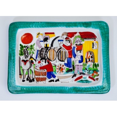 Rectangular tray Folk Elaborato Wine-Making 22x30 cm De Simone Handmade sicilian pottery