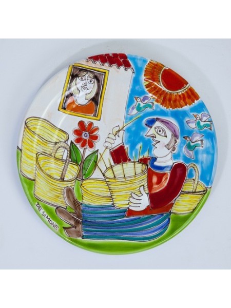 Sicilian handmade ceramic circular Plate DS 18 cm Basket Weaver PT18DS-42
