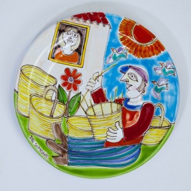 Piatto tondo artigianale ceramica siciliana DS 18 cm Canestraio